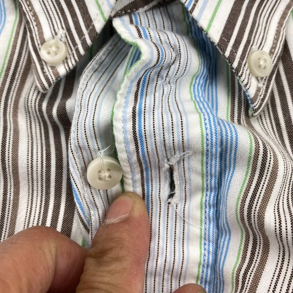 Eddie Bauer Shirt Men XXL White Brown Green Blue Striped Button Down Outdoors - Picture 9 of 13